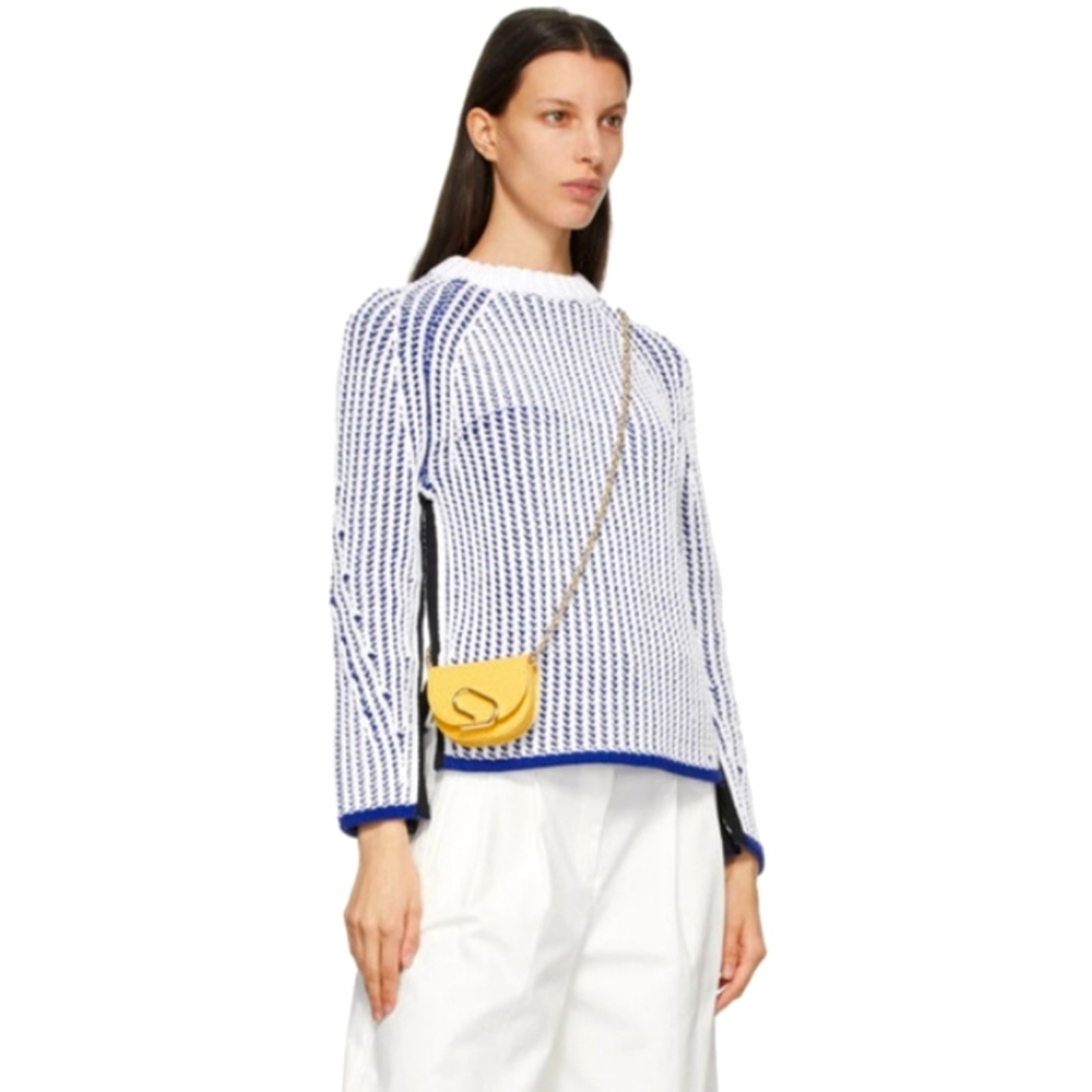 Nwt$495 3.1 Phillip Lim Two-Tone Ribbed Knit White Blue Pullover Sweater Top Xs